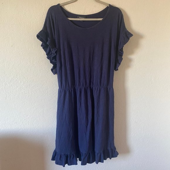 Modcloth Womens Dress Ruffle Navy Blue Tie Plus Size 3X Solid Minimalist Pockets - Picture 1 of 11